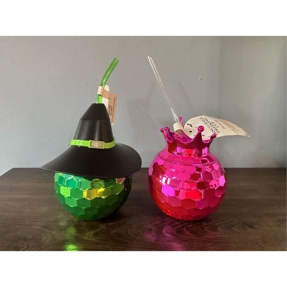 Target Bullseye disco ball drinking cups, good witch, bad witch - Picture 1 of 5